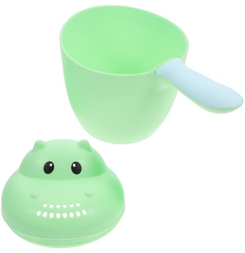 CONGARTENO Taza de Champú para Bebés Diseño de Hipopótamo Verde, Vaso de Enjuague de Pp Grande y Seguro para Recién Nacidos, Utensilio de Baño Infantil Adecuado para Hora del Baño y Baby