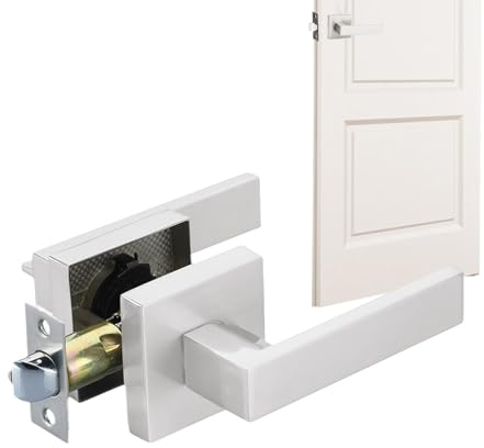 Juego de manillas de puerta para interiores – Construcción de metal resistente, forma elegante en estilo moderno, placa de montaje fácil de instalar, de resorte giratorio silencioso, elegante