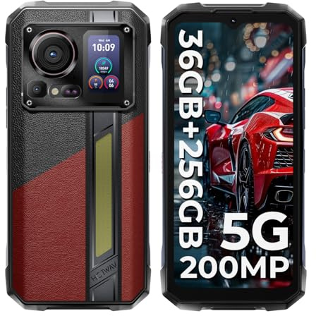 HOTWAV Hyper 7 Pro Outdoor Smartphone 5G: Rugged Handy Ohne Vertrag Android 14 33W Schnellladung 36GB+256GB, IP68/IP69K Wasserdicht, 6,6 FHD+ 120Hz 200MP+24MP Nachtsicht, WIFI6/Face ID/NFC/GPS/OTG