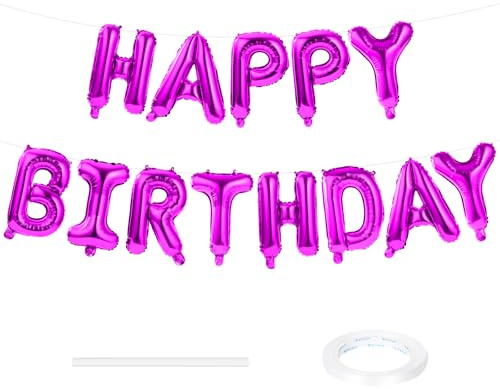 AOOSU Palloncini Happy Birthday Banner Kit, Striscione Buon Compleanno, 16 Pollici Palloncini in Alluminio, Compleanno per Decorazioni Festa (Fucsia)