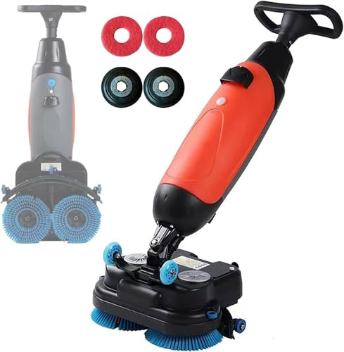 Carrelage Autolaveuse sans Fil,Laveuse Sol Professionnelle,Double Brosse Réglable 200W & Tête Rotative 360°,12000 Pi²/H Capacité,pour Espaces Commerciaux & Domestiques Red