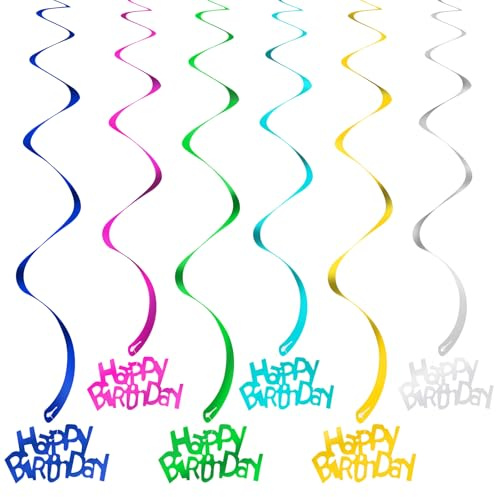 6 Pcs Happy Birthday Hanging Swirls, Multicolored Reflective Tassel Garland Streamers, Birthday Party Garland Decorations for Boys and Girls (Mix Color)