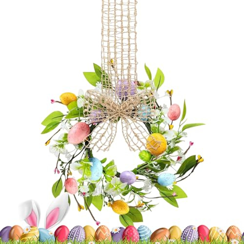 Osterkranz – Künstliche Girlande zum Aufhängen, Türkranz, Schleifen-Design, Osterkränze, bunte Blumendekoration, faltbare Struktur, wiederverwendbar, für drinnen und draußen