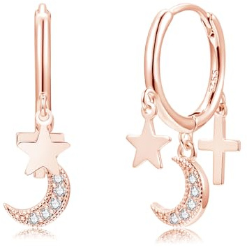 Cangall Ohrringe Silber 925, Hypoallergen 925 Sterling Silber Damen Creolen mit Anhänger, Leichte CZ Ohrringe Hängend, Creolen Silber Ohrhänger Schmuck Geschenk für Mädchen Mama zum Weihnachten