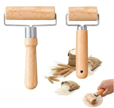 VBK Rolling Pin Set of 2, Wooden Small Dough Roller for Baking Pastry, Non Stick Stainless Steel Beech Wood Tool Pizza Dumplings Pasta Bread, Easy Clean Heat Resistant Long Lasting, Natural