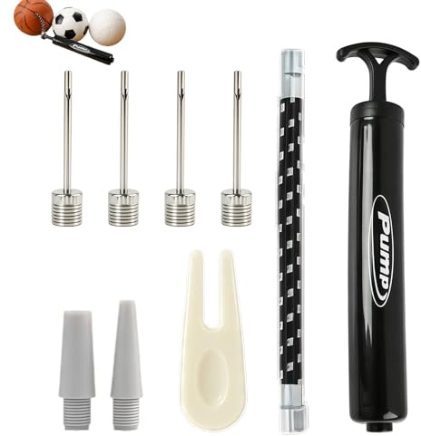 Xotectrix Pompe avec 4 Aiguilles Métalliques et 2 Aiguilles Plastiques, 1 Pompe Manuelle équipée d’Un Tuyau Souple et d’Un Extracteur de Vanne, Adaptée pour Football, Basket-Ball, Volley-Ball