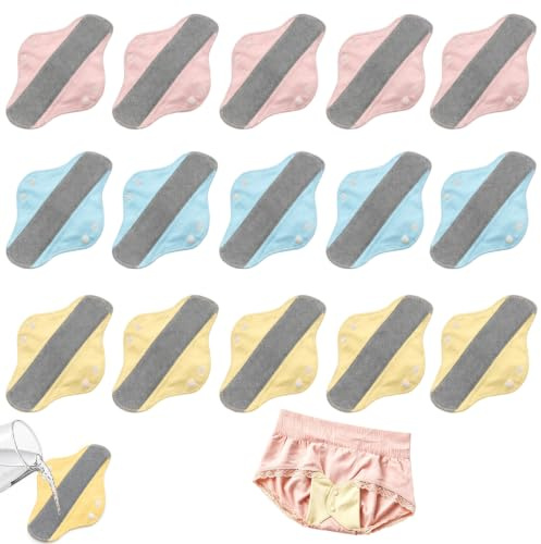 15 PCS Reusable Panty Liners for Women, Reusable Incontinence Pads for Women, Reusabl Sanitary Pads, Postpartum Recovery Care, Nighttime Protection, Daily Menstrual Management, Active Wear Support