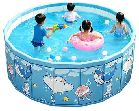 Kiddie Pool - Foldable Swimming | Non-Inflatable PVC Tub, 35x18 Inch