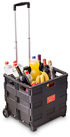 Relaxdays Einkaufstrolley, Klappbar, Einkaufsroller bis 35 kg, Verstellbarer Griff, Mit Rollen, HBT: ca. 100 x 42 x 37 cm, schwarz