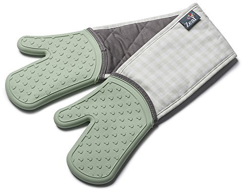 Zeal Silicone Heavy Duty Double Oven Gloves Mitts, Sage Green (94 cm Long) – Gingham