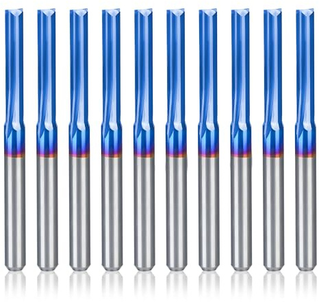HQMaster CNC Router Bits Straight Router Bit 1/8 Shank Straight Flute End Mill Cutter 2-Flute Milling Cutting for MDF PVC Acrylic Chipboard Wood 10 Pack