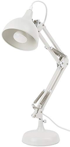 BRUBAKER Klassische Metall Schreibtischlampe Leselampe mit höhenverstellbarem Gelenk-Arm Weiß