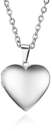 JewelryWe Schmuck Edelstahl Foto Medaillon zum Öffnen Photo Bilder Amulett Poliert Herzanhänger Halskette Kette mit Anhänger für Damen Mädchen, Silber