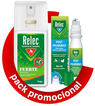 Relec Fuerte Sensitive Spray Antimosquitos + Roll-on Post Picaduras (Pack 75 ml + 15 ml) Eficaz Contra El Mosquito Tigre, Eficacia y Protección Contra las Picaduras de Mosquitos en Zonas Templadas