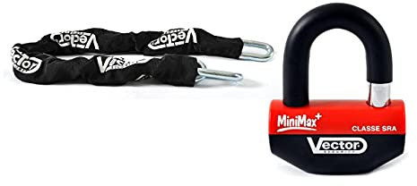 Vector - Kit antifurto Catena 1,30 m + Lucchetto, Blocco Disco MiniMax+