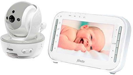 Alecto DVM-200GS Video-Babyphone mit Kamera und 4,3-Farbdisplay - Babyfon mit Nachtzicht - Indoor Baby Monitor mit Talk-Back-Funktion und Anzeige der Temperatur - Weiß/Grau