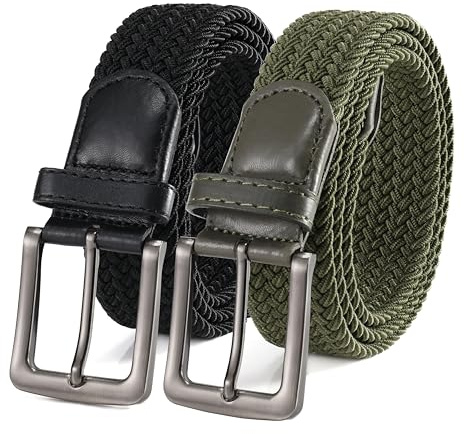 BOZEVON Casual Sträck Elastiskt Bälten - Elastiskt Flätat Vävt Tyg Bälte för Herr Dam Svart * 1 + Grön * 1