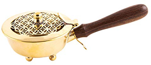 NKlaus Räucherkohle zum Räuchern Messing, Gold, 20cm Räucherpfanne, 1 Stück | Blume; Höhe: 7cm