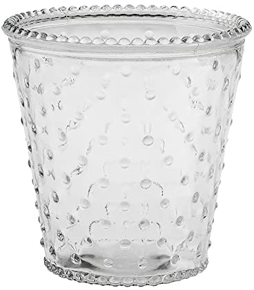 matches21 Glas Glastopf konisch mit Noppen und aufgesetzten Glasperlen Teelichtglas transparent 1 STK Ø 13,5x13,5 cm