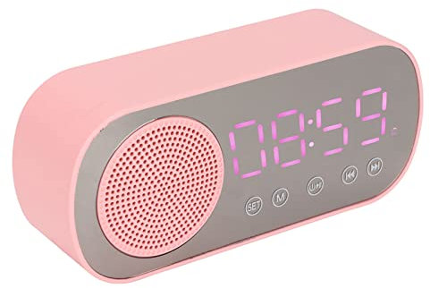 PUSOKEI Réveil Numérique avec Haut-Parleur Bluetooth, Horloge Numérique Radio FM, Haut-Parleur de Lecture HiFi sans Fil, écran Miroir LED, Chargement Micro USB, pour Enfants, Adolescents, Chambre