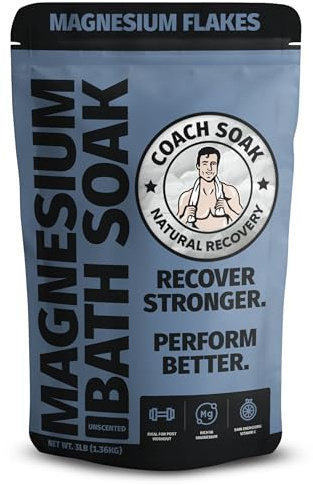 Coach Soak Recovery Bath Soak - Alternative to Epsom Salt Bath Soak - Fast-Absorbing Pure Magnesium Flakes & Dead Sea Salt with 21 Minerals, Bath Salts & Essential Oils - 3 lb, Unscented