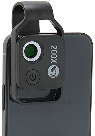 Annadue Microscopio de Teléfono 200X, Mini Microscopio de Bolsillo con Luz LED/Clip Universal, Accesorios de Cámara de Microscopio Digital HD con Zoom para Teléfonos iOS/Android(Negro)