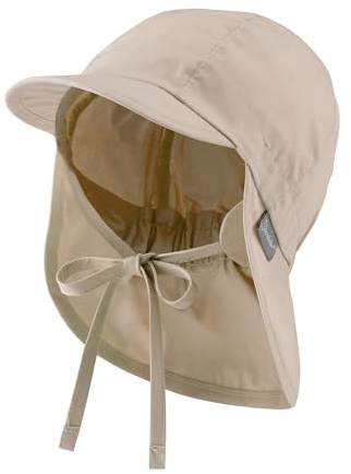 Sterntaler Schirmmütze Nacken Basic - Unisex Baby- und Kinder Mütze mit Nackenschutz, Ohrenklappen und Bindeband - UV-Schutz 50+ Hut aus Popeline (Bio) - Sommer Kopfbedeckung - beige, Größe 39
