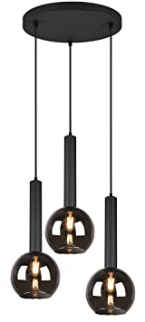 meineWunschleuchte LED Pendelleuchte 3 flammig mit Rauchglas-Kugeln Industrial, Ø 45 cm