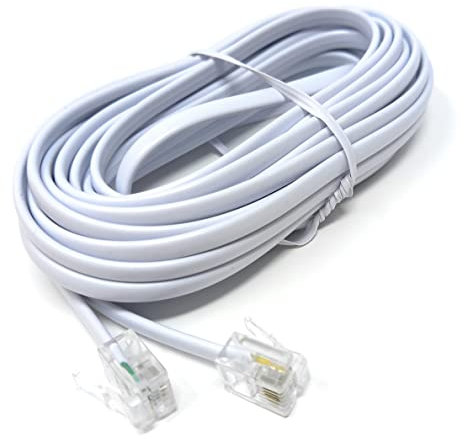 DRUT 5m, RJ11 to RJ11 Telephone Landline Cable ADSL (6P4C) Flat Lead High Speed BT Internet Broadband Male to Male Router, Modem, Phone Extension Wire (16.5ft, White)