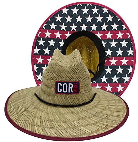 Patriotic USA Flag Straw Hats for Men and Women | Classic Lifeguard Sun Hat with UPF 50+ Cloth Printed Under The Beach Hat (Flag L/XL)