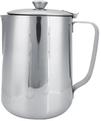 Milchschäumer Edelstahl 2000ml mit Deckel - Milchkännchen für Latte Art, Cappuccino & Kaffee - Spritzschutz Ausgießer, ergonomischer Griff