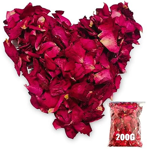 Blütenkonfetti Hochzeit 200g, 100% Blütenblätter, Natürliche Getrocknete Rosenblätter Biologisch Konfetti Rose für Geburtstag Vorschlag Party Feiern -umweltfreundlich und Abbaubar (200)