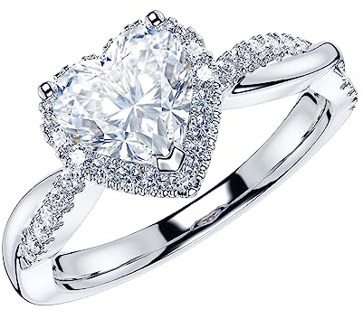 THELANDA Sterling Silver Petite Twisted Vine 1CT Simulated Heart-shaped Diamond Halo Engagement Ring Promise Ring (9)