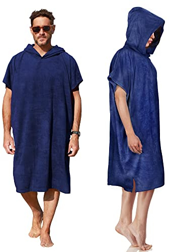 Kato Tirrinia mikrofiber surfponcho handduk klänning badponcho kvinnor män, lång surf poncho bastu badrock omklädning strand flytthjälp kvinnor män, snabbtorkande strand huva handduk, blå, One size