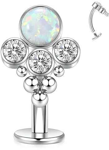 AROWRO Bauchnabelpiercing Piercing Bauchnabel Bauchnabelring Innengewinde Würfel Zirkonia Opal Bananabell Piercing Flacher Boden Nabelpiercing-Schmuck Titan 14G 10mm