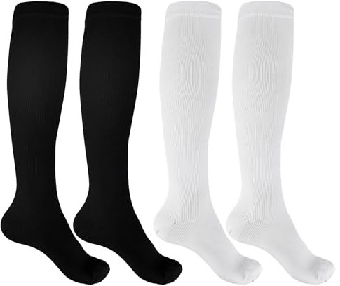 Jeffdad 2 Pairs Compression Socks for Women Men, 15-25mmHg Knee High Compression Stockings for Sport, Medical Compression Flight Socks for Nurses Running Flying Pregnancy Travel(L-XL)