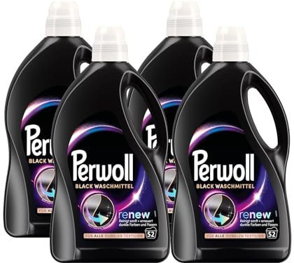 PERWOLL Black Waschmittel 208 (4 x 52 Waschladungen), Feinwaschmittel reinigt sanft und erneuert dunkle Farben und Fasern, für alle dunklen Textilien, mit Dreifach-Renew-Technologie