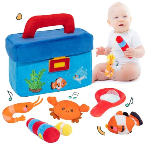 OUOZZZ Angelspiel Baby Spielzeug ab 1 Jahr Junge - 6 Stück Baby Fische Angeln Spiele Sensorisches Spielzeug, Kinderspielzeug für 6 12 Monate, Geschenke zur Geburt Jungen Mädchen