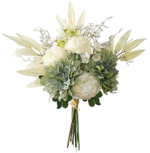 Betylifoy Artificial Flower Bouquet Fake Flowers Artificial Wedding Bouquet Silk Flower Faux Flowers Dahlia Floral Arrangement for Table Centerpieces Home Office Party Decor (Dahlia-Green)