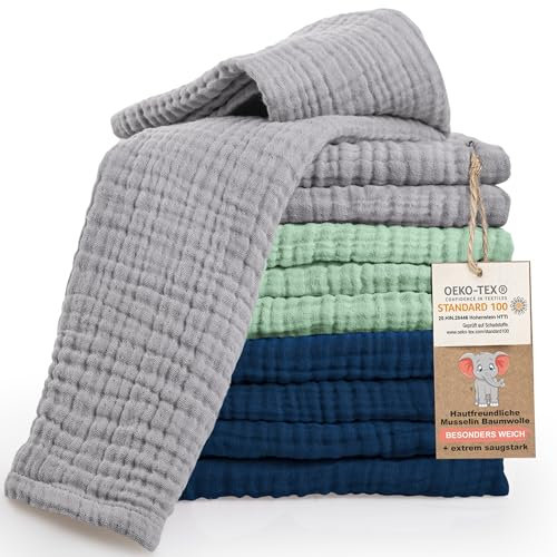 LAYNENBURG 10er-Set Premium Spucktücher Baby aus extra weichem Musselin - 100% Baumwolle - 30x50cm - Oeko Tex 100 - Musselin-tücher als Mulltücher, Mullwindeln oder Stoffwindeln (Mehrfarbig Boy)