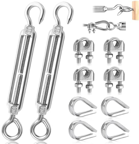 Tensor De Acero Inoxidable Tensores De Alambre M5 Tensor Cable Ajustable Con Abrazadera De Cuerda y Guardacabos De Cuerda Tensor De Alambre Para Toldo Tendedero Soporte Planta 10Pcs (OC, M5-10Pcs)