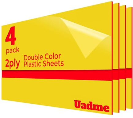 Uadme Feuille Plastique ABS, 30x20cm 1,3mm, 4 Plaques pour Gravure Laser, Plaque Gravée Personnalisée, pour Bureau à Domicile (Rouge sur Jaune)