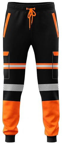 kraftd Men’s Hi Vis Viz Work Trousers Jogging Bottoms Reflective Joggers Sweat Pants Safety Joggers High Visibility Combat Trouser Workwear Jogger