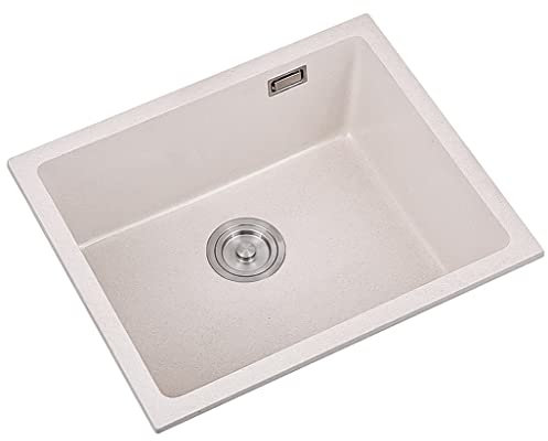 GODFSAHG Lavelli da Cucina, Lavello da Bar in Pietra di Quarzo, Lavello a Vasca Singola Rosa Corallo, Installazione ad Incasso o sottopiano, con cestello di Scarico Retrattile, Facile da pu