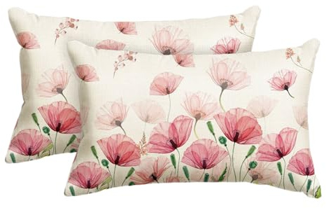 Artoid Mode Klatschmohn Blumen Blätter Frühling Kissenbezüge 2er Set, 30x50 cm Sommer Saisonnal Zierkissenbezug Couch Wohnzimmer Deko