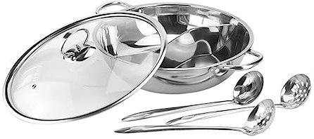 Garneck Pentola Hot Pot Doppio Scomparto in Acciaio Inossidabile Accessori Cucina Resistente e Antiaderente Con Cucchiaio Scolapasta Manici Antiscottatura Per Gite e Cene in Casa