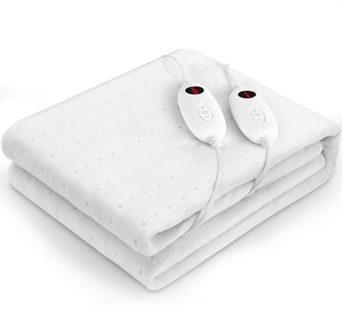 Clevich Surmatelas chauffant 160 x 140 cm - Double 2 x 100 W - Lavable en machine - Avec arrêt automatique de 8 heures - 6 niveaux de température - Double contrôleur amovible
