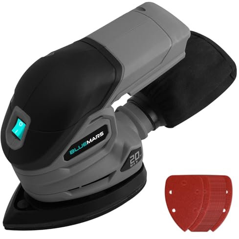 BLUEMARS 20V Cordless Mouse Sander, Mini Handheld Sander for Wood,Drywall,Floor, 20Pcs Sandpapers, 12000 RPM Detail Sanders with Dust Collection Bag, 2.0AH Battery and Charger Included