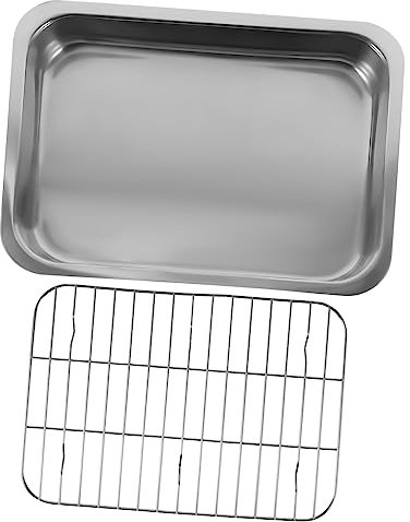 SECFOU Edelstahl Backblech Satz Mit Rost Rechteckiges Backblech 36x26x6cm Ofenfest Vielseitig Einsetzbar Für Backofen Und Party