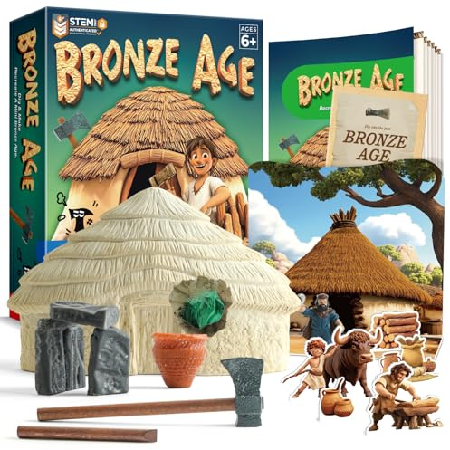 EDUMAN Bronze Age Fossil Digging Kit for Kids, Fossil Hunting Kit for Kids, Dig Up Malachite, Pottery, Stonehenge, Archaeology Excavation Set STEM Educational Dig Set Toy Birthday Gift for Boys Girls